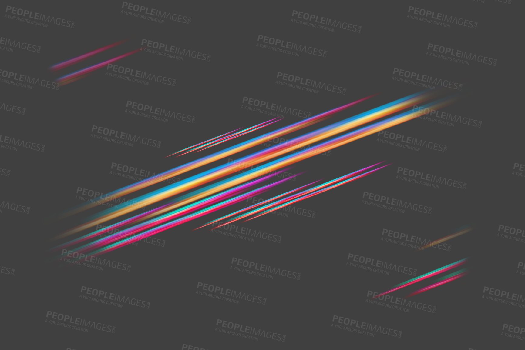 Buy stock photo Neon, color and digital light on transparent background for beam, laser and rainbow streak on png texture. Glowing abstract, creative design and isolated cosmic art for motion, exposure and effect