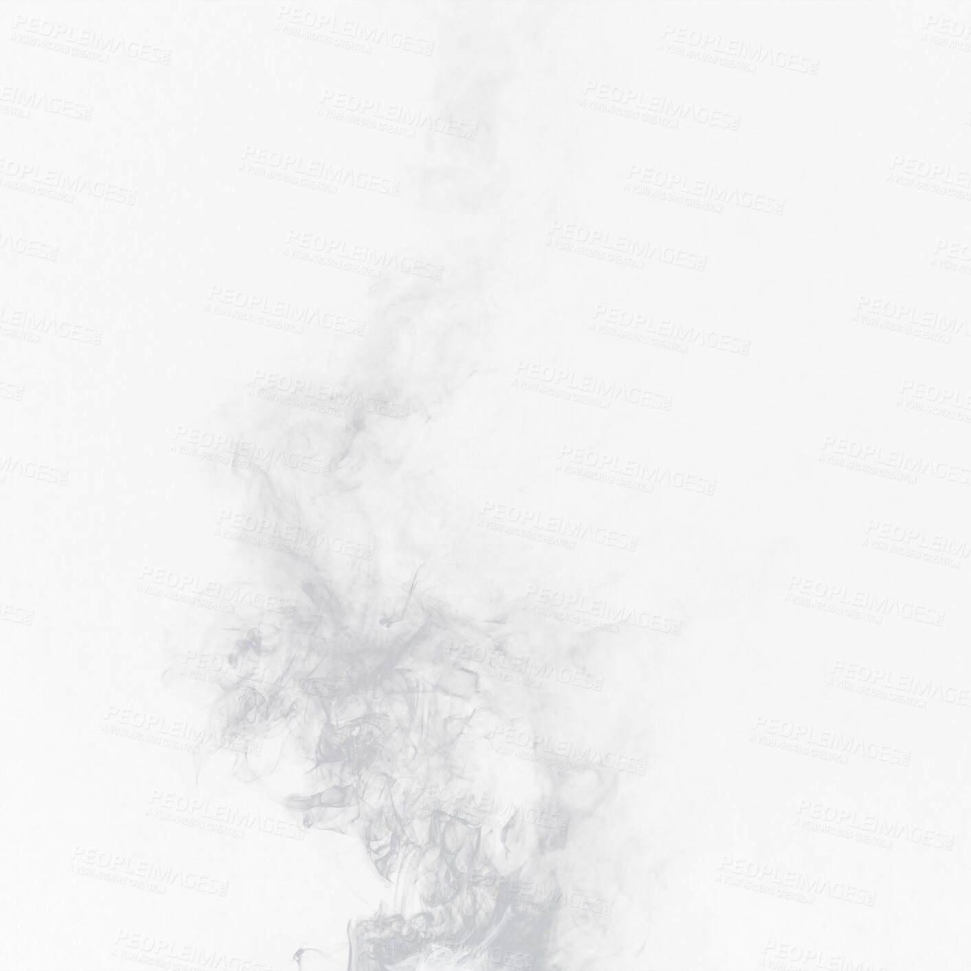 Buy stock photo Grey smoke, white background and studio with no people with fog in the air. Smoking, smog swirl and isolated with smoker art from cigarette or pollution with graphic space for incense creativity