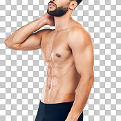 Health, muscle and body of underwear model with healthy lifestyle, wellness  and fitness for body care goals. Training exercise, workout and man with  strong abs or stomach isolated on a png background