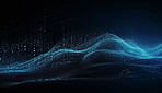 Data, internet and futuristic background wave, with blue connection, abstract and technology illustration for big data, AI or a network or stream of communication, science or music. Blockchain, cloud computing and digital copy space, mockup or focus