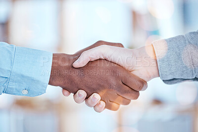 Buy stock photo Shaking hands, partnership and agreement between business people with team, collaboration and onboarding. Recruitment, hiring and success in deal or contract, support and solidarity with handshake