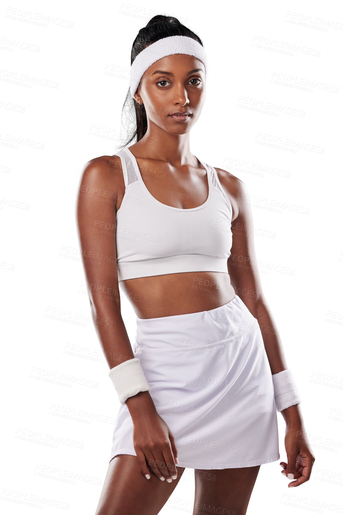 Buy stock photo Woman, portrait and fitness for sport by png background for tennis, training and wellness with confidence. Isolated professional athlete, girl and sports for exercise, workout and mindset for contest