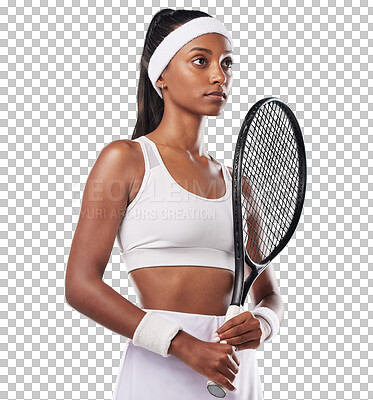 Motivation, focus and success mindset of a woman tennis coach and athlete  looking strong. Portrait of