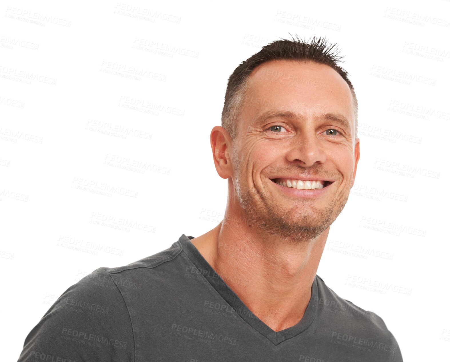 Buy stock photo Smile, confidence and portrait of a male person with a smile and positive good mindset. Happiness, headshot and face of a handsome man model with casual style isolated by a transparent png background