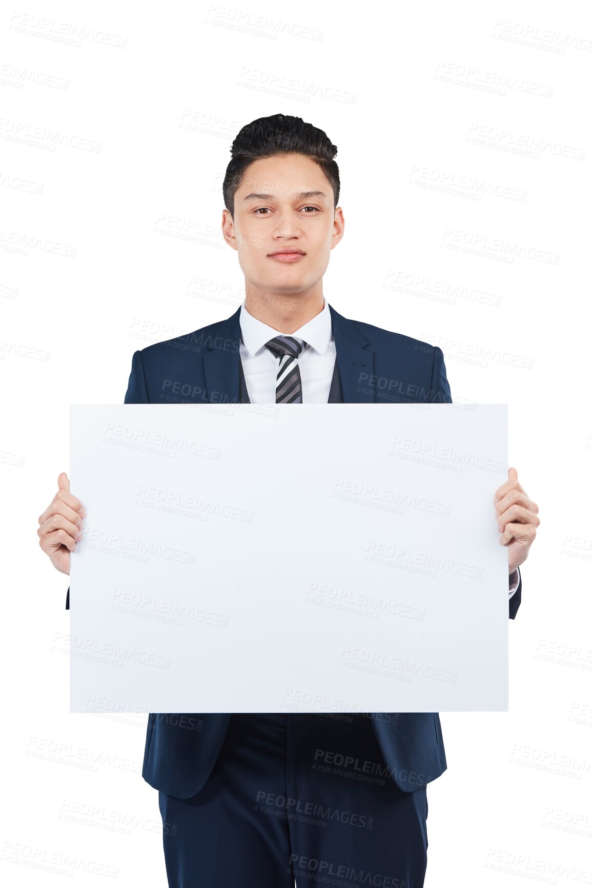 Buy stock photo Business man, portrait and poster mockup space isolated on a transparent, png background. Corporate male worker show banner, billboard or paper for advertising promotion,  logo or brand announcement