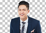 Portrait, businessman or curious facial expression on isolated png background in huh, what or question emoji. Smile, happy or confused corporate worker and ideas, vision or innovation and listening