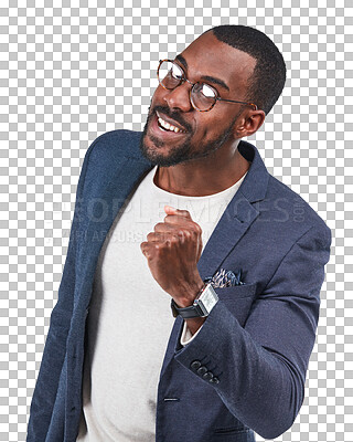 Buy stock photo Fist, angry and portrait of black man isolated on transparent, png background for fight, revolution and power or frustrated. Professional person with protest hand for anger, challenge and strong