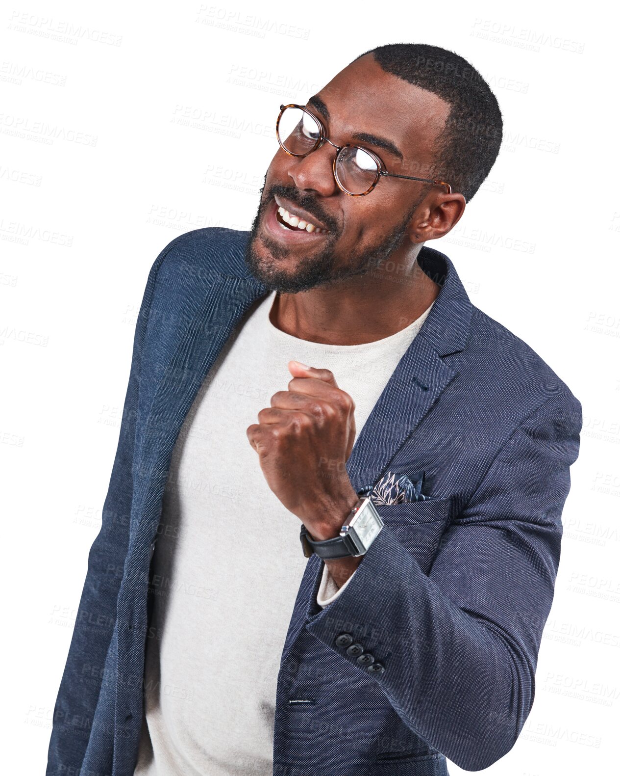 Buy stock photo Fist, angry and portrait of black man isolated on transparent, png background for fight, revolution and power or frustrated. Professional person with protest hand for anger, challenge and strong