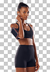 Active, healthy, sport and fitness athlete is determined and focused on her  running exercise workout. Young woman with fit body, wearing gym  sportswear, doing cardio training in studio isolated on a png