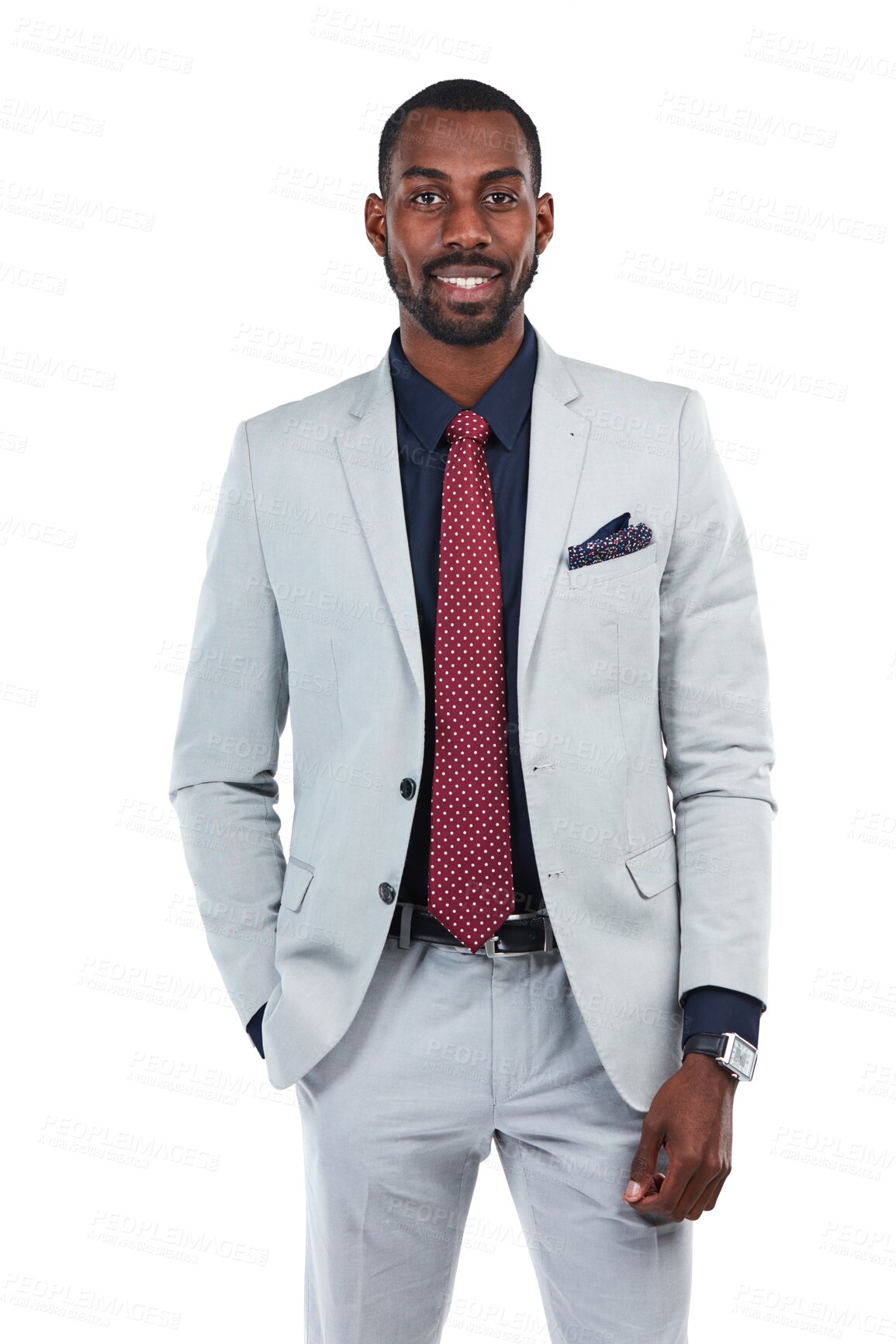 Buy stock photo Business, happy man and portrait of management isolated on transparent png background. Black male entrepreneur, professional corporate worker and manager for pride, happiness and power suit of boss 