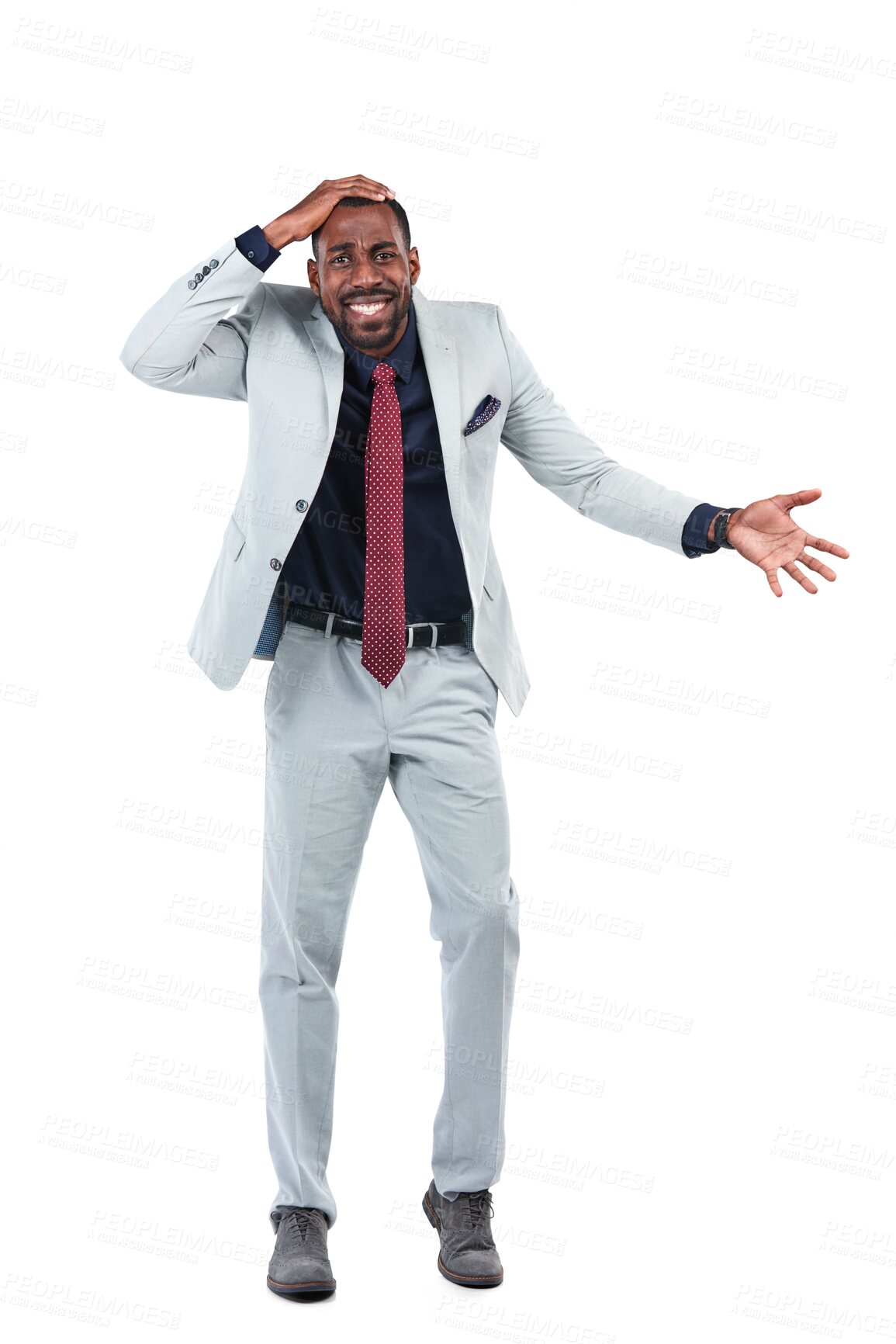 Buy stock photo Surprise, business and portrait of shocked black man on isolated, png and transparent background. Corporate worker, mistake and male person with wow face, confused and omg reaction for announcement