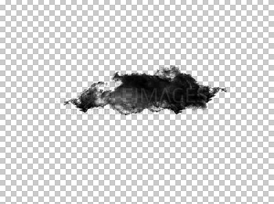 Buy stock photo Black smoke cloud, fog and transparent png for steam, gas or explosion for mist pattern. Abstract, dark dust clouds or pollution png on cutout background for texture, graphic or environment