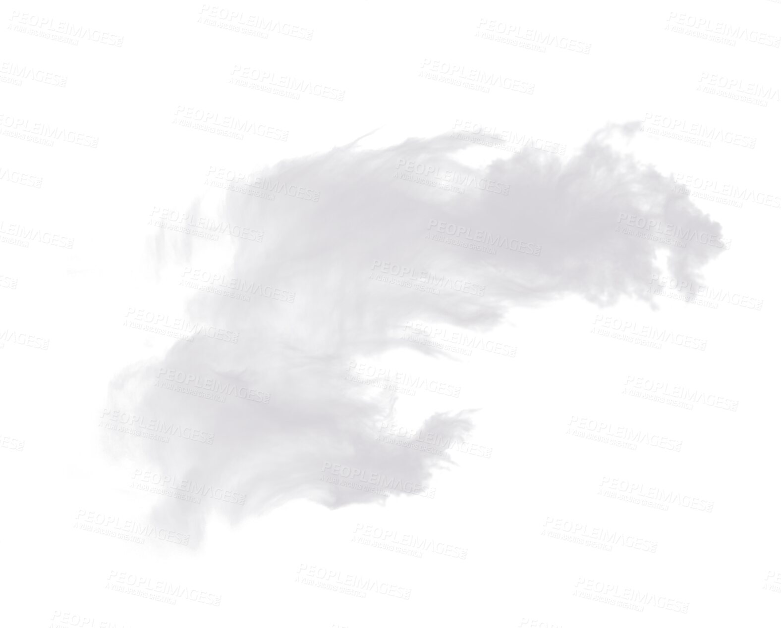 Buy stock photo Grey smoke cloud, fog or atmosphere of realistic steam or gas, mist explosion with a powder spray. Design element texture of misty clouds isolated on a transparent and PNG format background