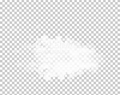 Buy stock photo White fog, art or cloud design with spray of particles effects isolated on transparent png background. Creative abstract textures or dust smog sketch element with foggy steam chemicals or mist