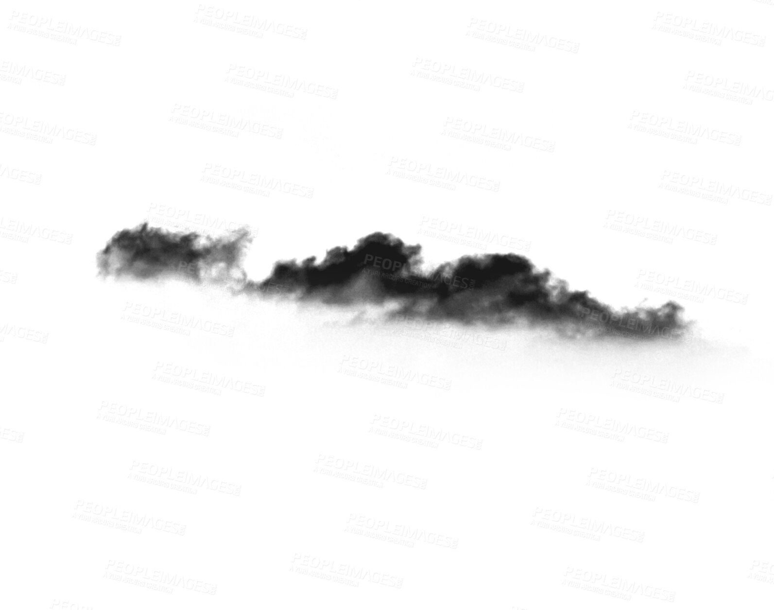 Buy stock photo Black smoke, cloud and mist isolated on png or transparent background of steam or gas with ink blob. Powder spray, smokey and cloudy with fog, condensation and puffy texture with smog