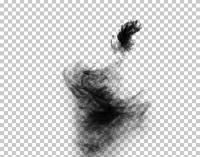 Buy stock photo Black smoke cloud, vape or ink flare and vapor of steam or gas, misty explosion with powder air spray. Rorschach test, abstract design element and textures isolated on a transparent png background