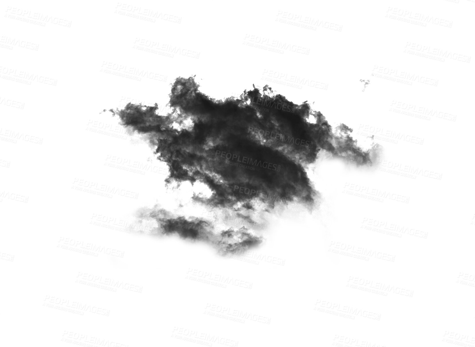 Buy stock photo Black art, dark cloud and smoke design of spray paint effects isolated on a transparent png background. Foggy gas or puff vapor of element textures with cloudy particles, creative mist or vape