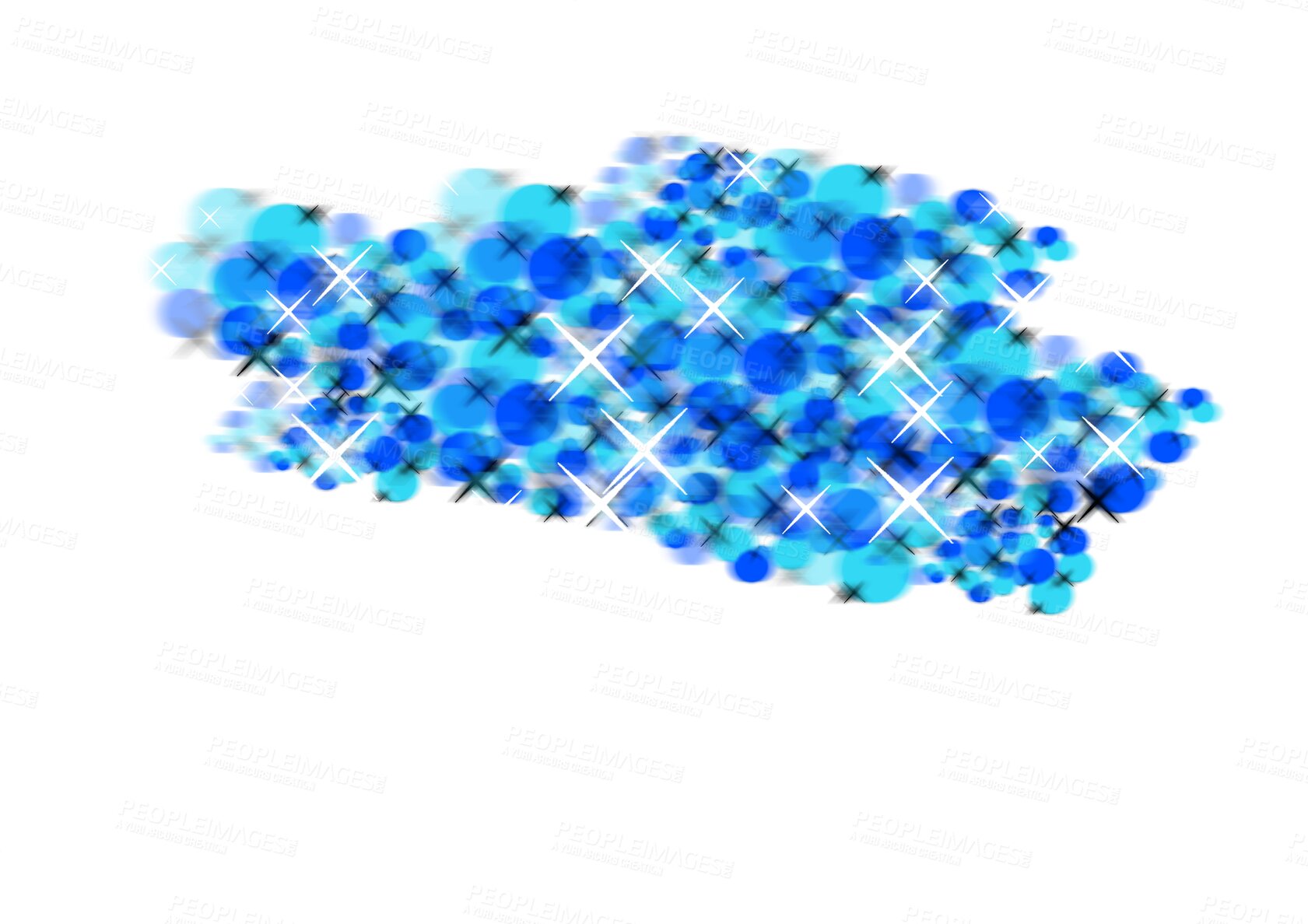 Buy stock photo Blue, bokeh pattern and transparent png with psychedelic burst, glow and textures for graphic. Creative, cutout background and design for illustration, bubbles or icon with trippy explosion