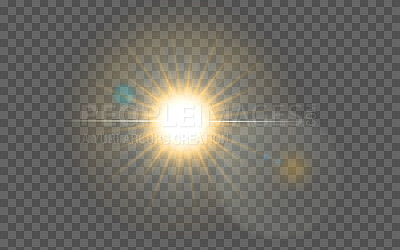 Buy stock photo PNG, lens flare and sun on a transparent background to simulate an explosion, a star or light. Digital, special effects and cgi with a spotlight or sparkle illustration for graphic design