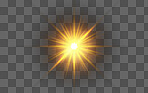 PNG, flare and sparkle on a transparent background to simulate the sun, a star or light. Digital, special effects and cgi with a spotlight or explosion illustration for graphic design