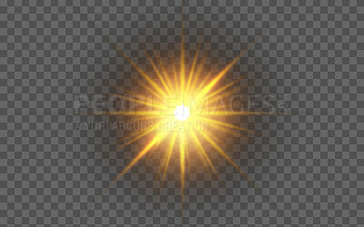 PNG, flare and sparkle on a transparent background to simulate the sun, a star or light. Digital, special effects and cgi with a spotlight or explosion illustration for graphic design