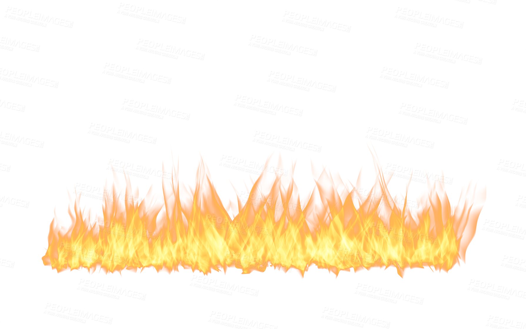 Buy stock photo Fire, flame and heat on transparent png background inferno or orange energy. Isolated Illustration of danger, texture design and realistic wildfire graphic detail, glow and element