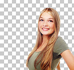 A beautiful young university girl student or a youth proudly posing with a casual outfit with happiness and smiling isolated on a png background.