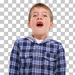 A young child with a joyful expression showcasing the excitement of childhood, depicted with wide eyes and an expression of wonderment isolated on a transparent PNG background.