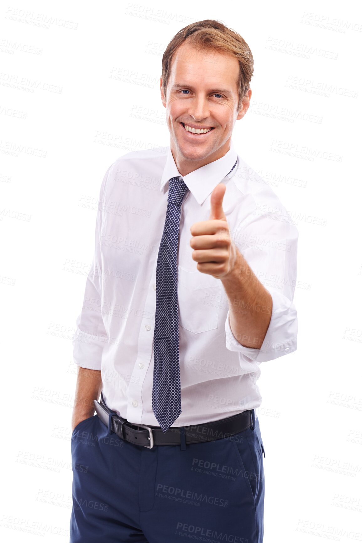 Buy stock photo Thumbs up, business and portrait of man on png for approval, agreement and support. Feedback, well done and like emoji with male executive isolated on transparent background for success and yes sign