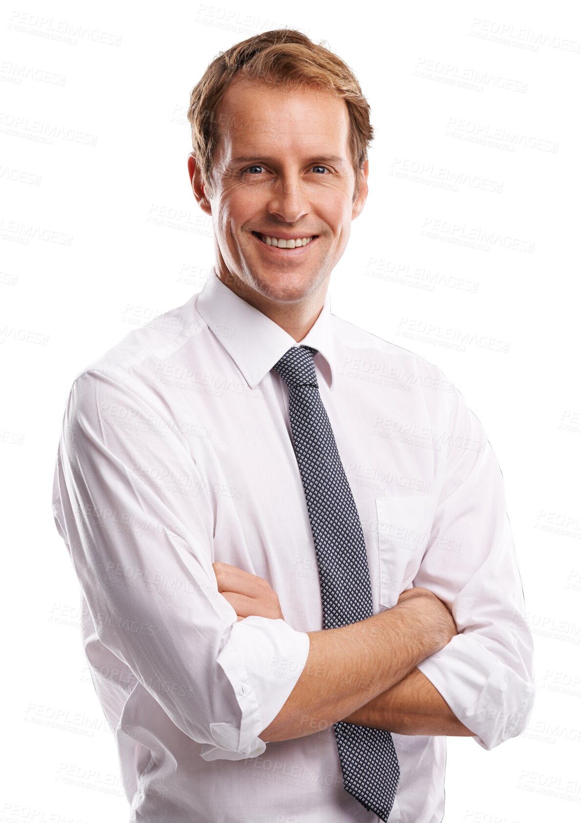 Buy stock photo Business, happy and portrait of man with arms crossed isolated on a transparent png background. Male entrepreneur, professional and corporate manager in businessman pride, confidence and management