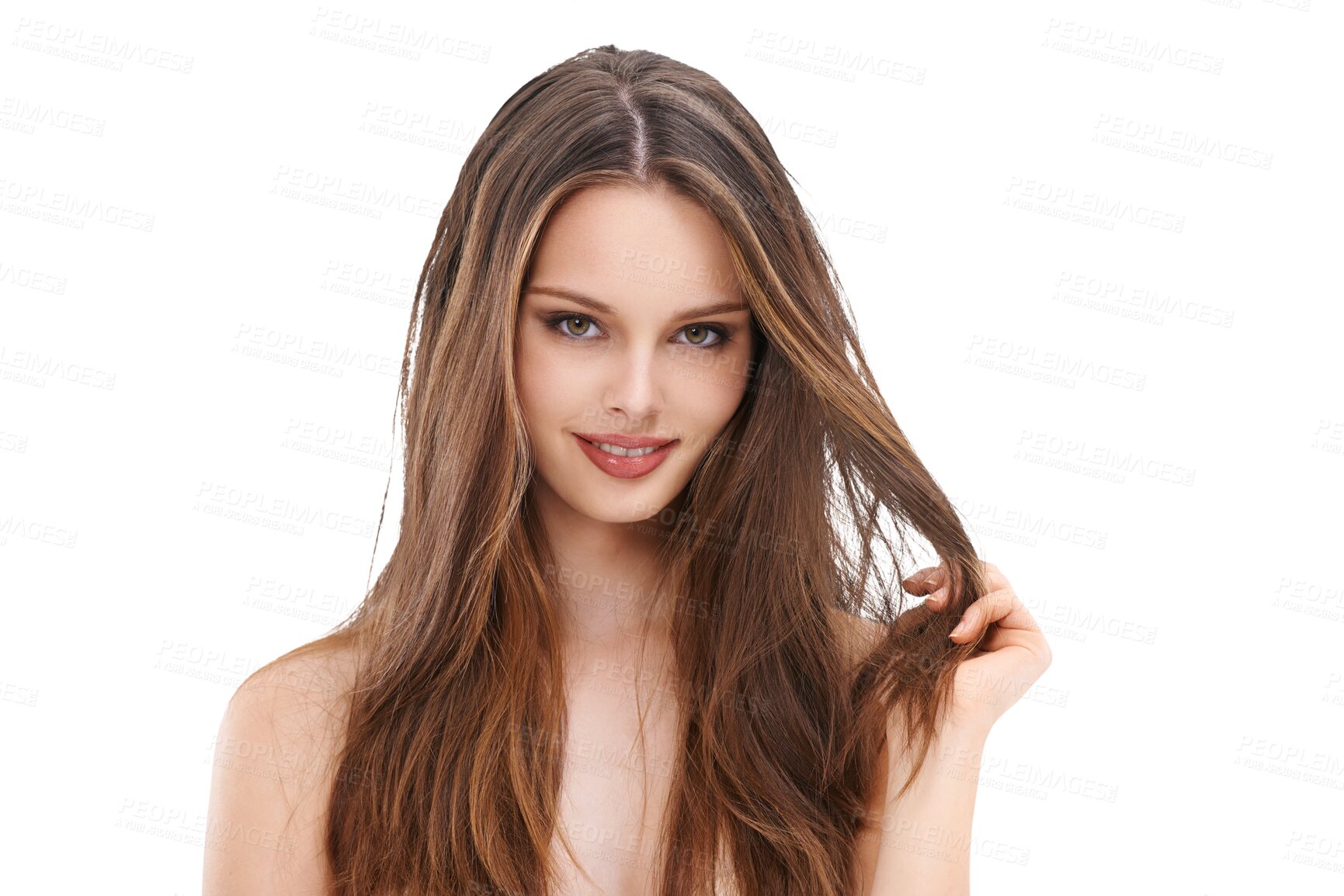 Buy stock photo Beauty, hair care and portrait of a woman with a natural, long and straight hairstyle. Wellness, cosmetics and female model happy with a salon treatment isolated on a transparent, png background