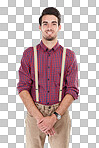 Profile picture of business man, smile on face with hipster fashion and person standing with hands together. Professional gentleman with pose, guy smiling for isolated on a transparent background