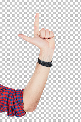 Hand, count and fingers pointing for direction, mathematics or timer solution. Count down, sign and male model with sign language or symbol hands number gesture by isolated on a png background