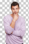 A Fashion, thinking and portrait of man with trendy, stylish and casual clothes. Inspiration, attitude and fashion model isolated in confidence, ideas and thoughtful isolated on a png background