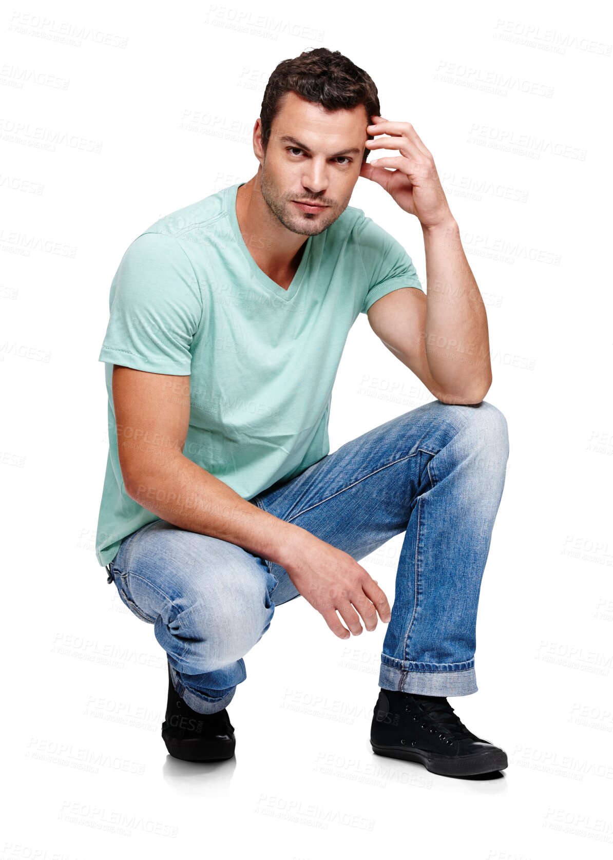 Buy stock photo Fashion, serious and portrait of man with style on png, isolated and transparent background. Confidence, attitude and face of thoughtful male model pose with trendy clothes, stylish and casual outfit