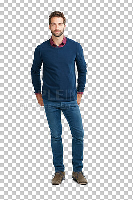 Buy stock photo Portrait, fashion and serious with man on png background for cool, handsome and attractive style. Trendy, pride and confident with male isolated on transparent for model, edgy and classy elegance