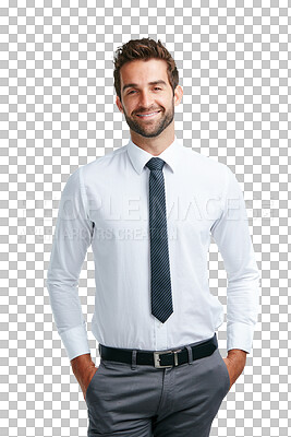 Buy stock photo Smile, business and portrait of man on png background for corporate, pride and professional. Happy, executive and management with male isolated on transparent for confident, positive and happiness