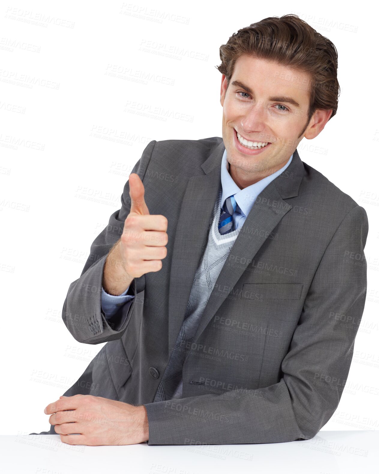 Buy stock photo Thumbs up, portrait and business man with confidence on isolated, transparent and png background. Face, emoji and hand sign by male employee for success, good job and yes, thank you and approval