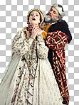 A Studio shot of king strangling his queen isolated on a png background