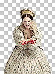 Studio shot of a queen with blood on her hands isolated on a png background