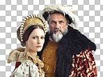 Portrait of a stern-looking king and queen isolated on a png background