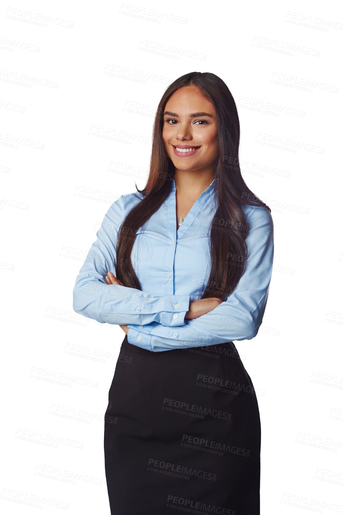 Buy stock photo Portrait, smile and woman with arms crossed, business and confident lady isolated against a transparent background. Face, female person and employee with happiness, consultant and promotion with png