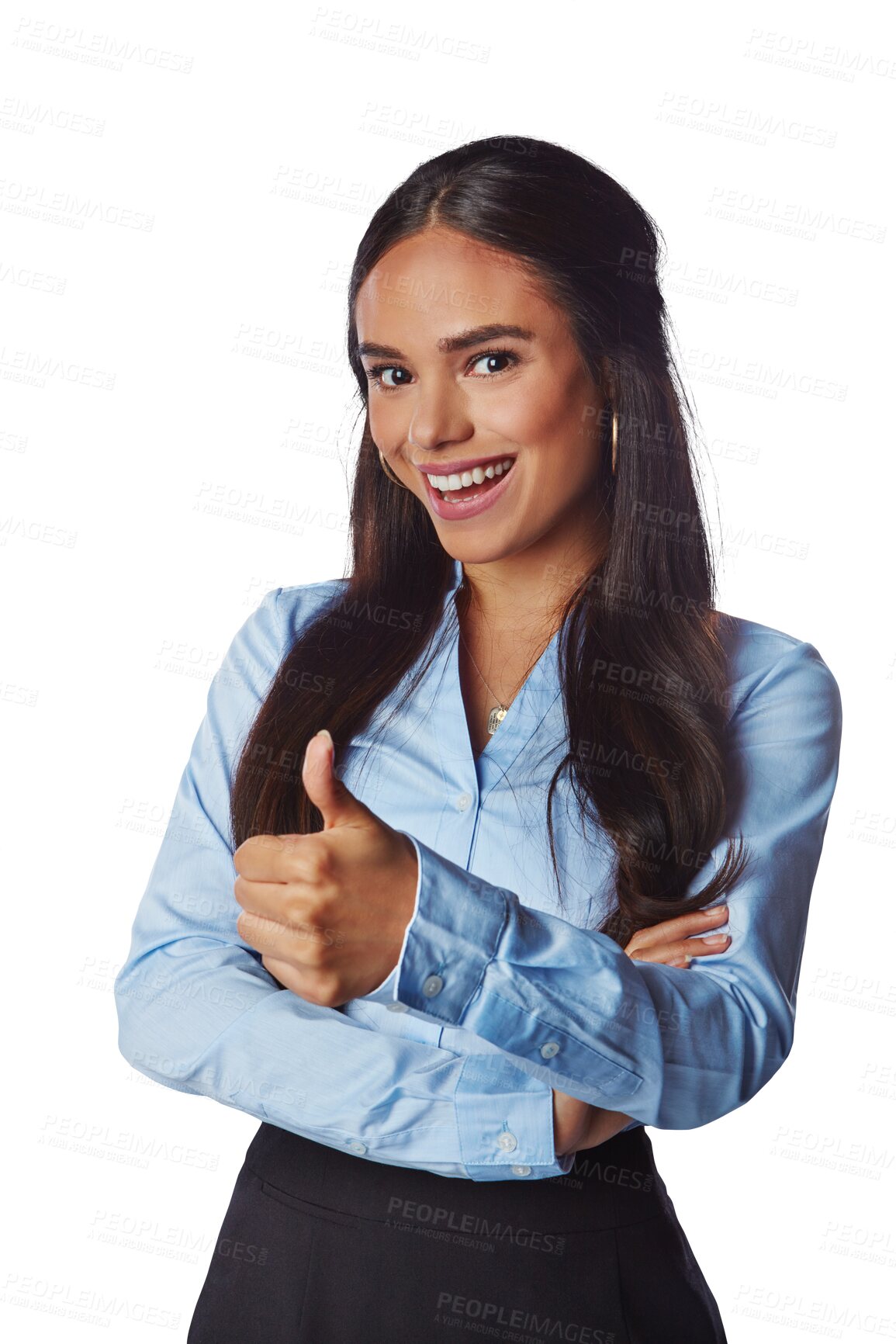 Buy stock photo Portrait, happy and business woman with thumbs up isolated on a transparent png background. Hand gesture, smile and female entrepreneur with like emoji, approval or success, excellence and agreement.