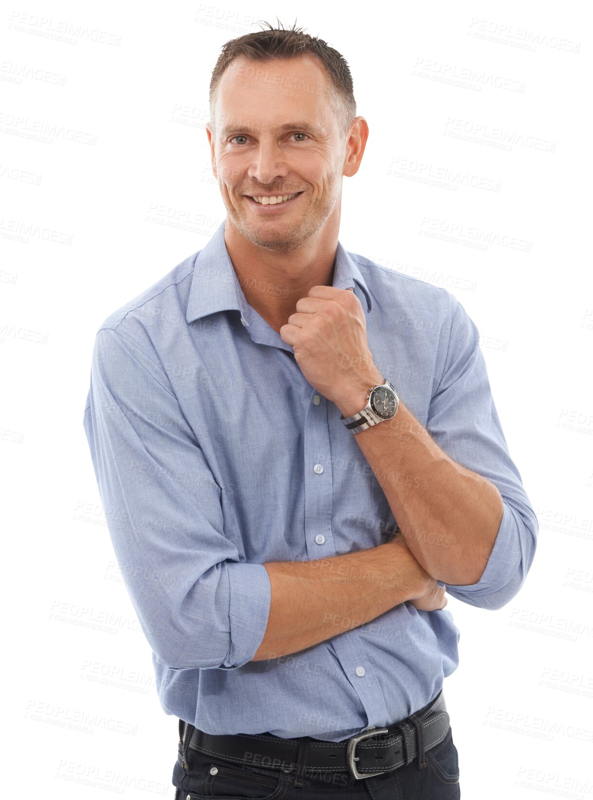 Buy stock photo Portrait, smile and PNG with a business man isolated on a transparent background for a professional career. Mindset, vision and happy with a mature male employee standing in a corporate company