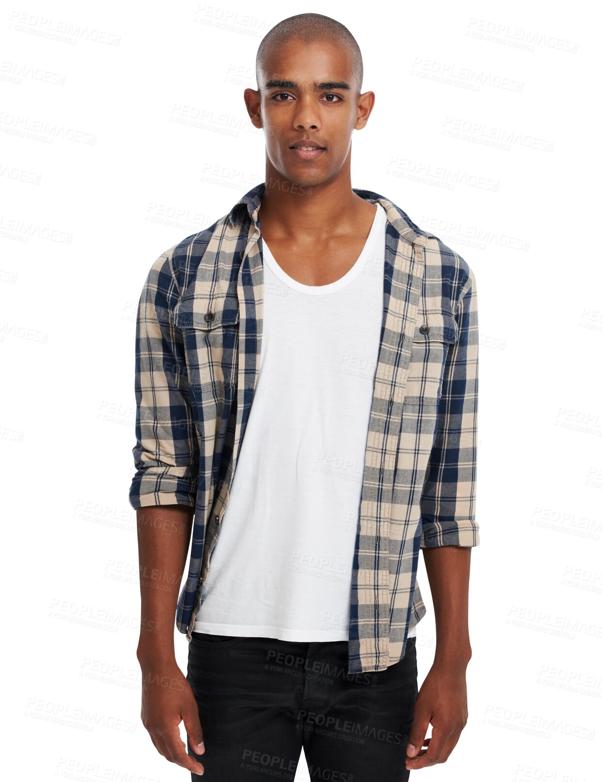 Buy stock photo Fashion forward, black man and portrait for gen z clothing brand, confidence and proud. Hipster, cool and African clothes model with confident expression isolated on a transparent, png background