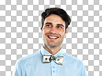 Portrait, business and man with dollar bow tie, cash and finance for accountant and economy. Money, male person and investor with accounting, financial and trader isolated on a png background