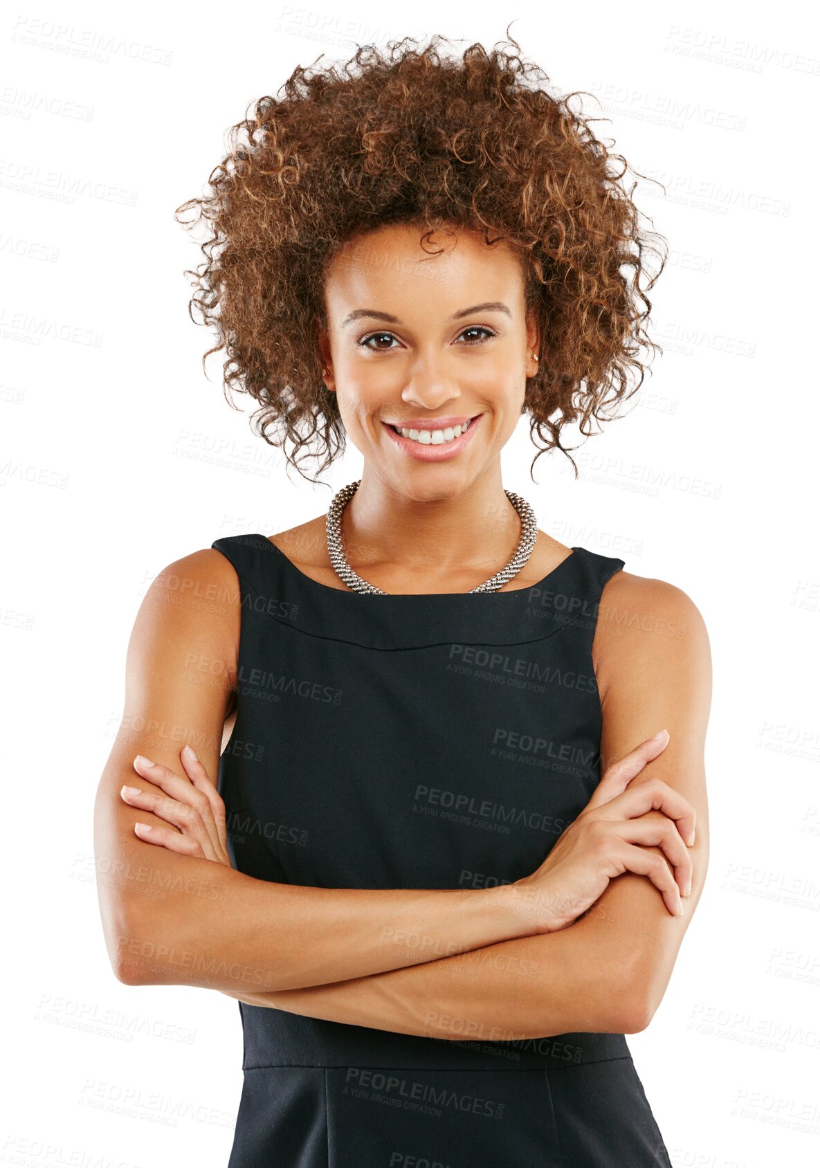 Buy stock photo Business woman with arms crossed in portrait, success and vision with confidence isolated on transparent or png background. Corporate lawyer, female smile with professional mindset and law career