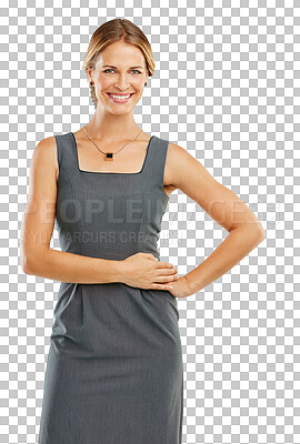 Buy stock photo Business woman, happy and portrait with a smile for vision, success and career. Professional female, executive leader and model for motivation and goal isolated on transparent, png background