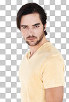 Portrait, model and fashion with a man for a magazine cover or style. Fashion model, marketing and advertising with a male on blank branding space isolated on a png background