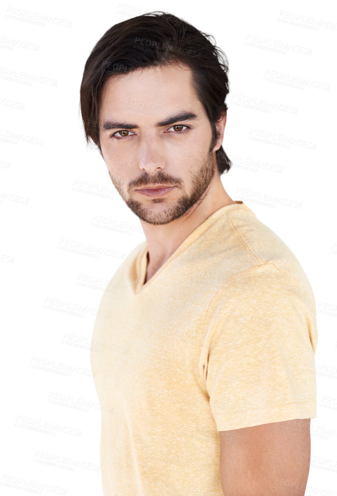 Buy stock photo Portrait, confidence and man with casual fashion on isolated, transparent and png background. Face, attitude and fierce arabian male model posing cool, edgy and trendy, fashionable and contemporary